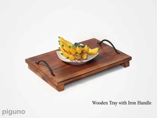 Wooden Tray with Iron Handle