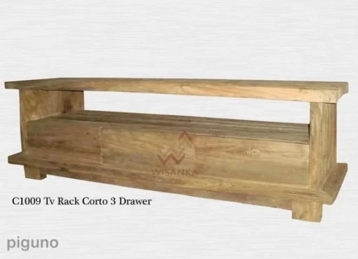 Tv Rack Corto 3 Wooden Drawers